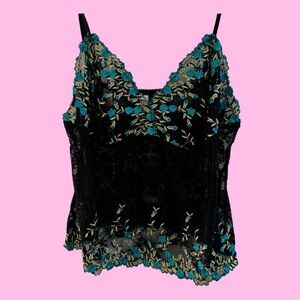 Floral Lace Black and Teal Women's Top